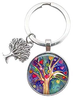 Fancychain Schlüsselanhänger Cabochon Baum des Lebens Lebensbaum Yin Yang Anhänger