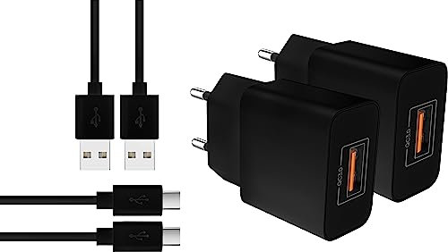MyGadget 2X Cargador QC 3.0 y Cable USB C (1m) - Quick Charge 18W - Cargador Rápido Compatible con Samsung Galaxy S24 I S23 - Negro