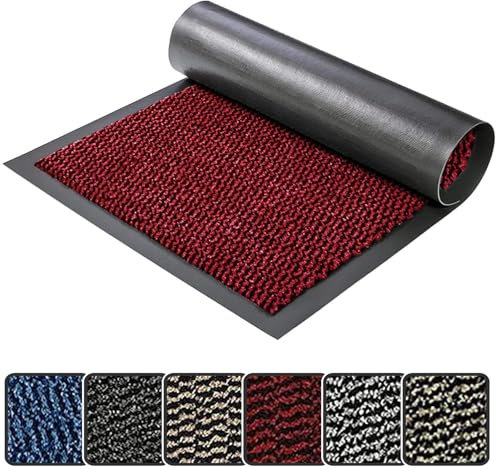 GULLAMBO Non Slip Door Mat – Indoor And Outdoor Door Mat –Kitchen And Office Use Mat, Super Soft Absorbent Multicolor Barrier Mat, Machine Washable Entrance Rug (Red, 50 x 80 cm)