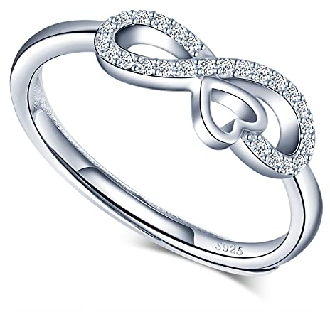 MICGIGI Damen 925er Sterling Silber Offener Ring Unendlichkeits Symbol Liebe Verstellbarer Ring mit Zirkonia
