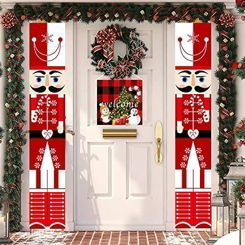 YAAVAAW Nutcracker Door Banner for Christmas Porch - Life Size Soldier Model for Wall, Front Door, Outdoor Xmas Decor - Red