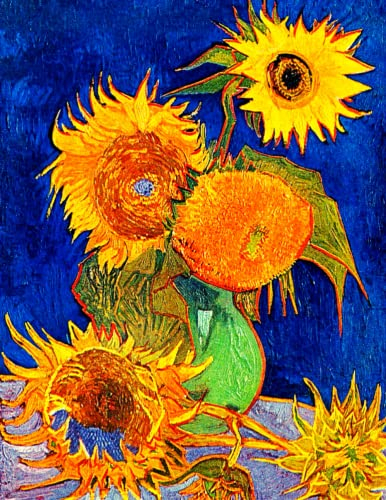 Vincent Van Gogh Vase with Five Sunflowers LARGE Notebook: 8.5 x 11 Lined Journal, College Ruled, 120 Pages