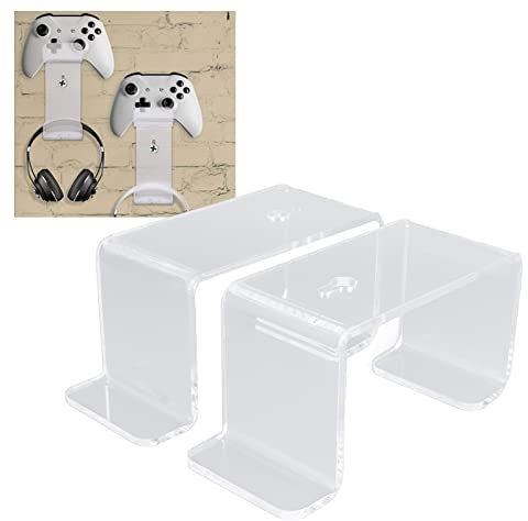 Entatial Controller Holder, Acrylic Wall Mounted Gamepad Controller Stand, Double Layer Storage with Mounting Screws, for PS3 PS4 PS5 Controller, Music Headset