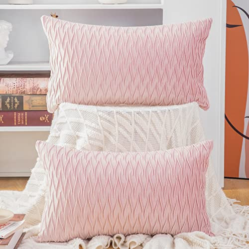 Madizz 2 Pezzi Federe in Velluto Copricuscini Morbido Decorativo Fodere per Cuscino Lusso Stile per Divano Camera da Letto Rosa chiaro Rettangolare 30x50 cm