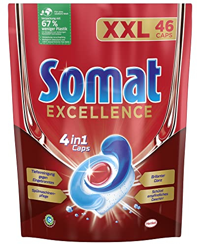 Somat Excellence 4in1 Caps (46 Caps), Spülmaschinentabs in 100% wasserlöslicher Hülle, Somat Caps für exzellente Reinigung & Glanz