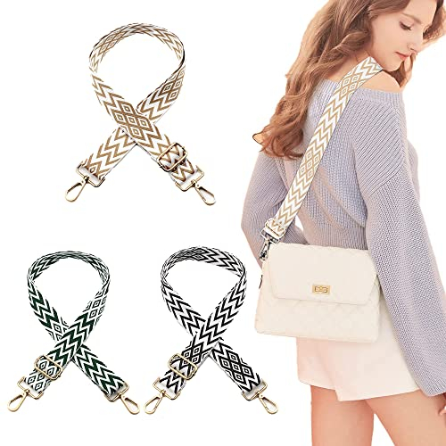 ZEXUPORIUM 3 Stück Taschengurte Zum Wechseln, Verstellbar Schultergurt für Taschen, Schulterriemen mit Karabiner für Crossbody Bag Damen und Herren Breiter Gurt Khaki&schwarz&grün