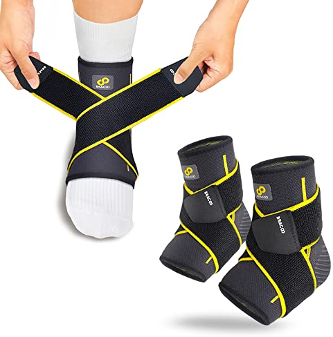 Bracoo Sprunggelenkbandage, 2 Stück Bandage Fußgelenk, Atmungsaktive Knöchelbandage rechts links, Fußbandage Sprunggelenk für Sport, Training, Plantarfasziitis, Achillessehne, FS60, Schwarz, S/M