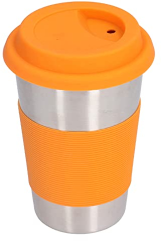Cyrank Stainless Steel Cups with Silicone Sleeves, Metal Pint Cup Tumblers Unbreakable Drinking Glasses for Children and Adults(Orange)