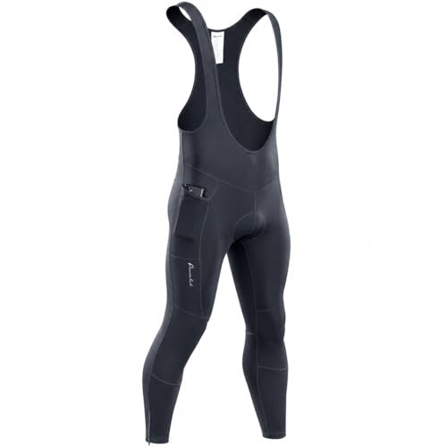 Przewalski Pantaloni da Ciclismo da Uomo, Imbottiti, 4D, Foderati in Pile, Termici, Leggings da Ciclismo | Fodera interna in pile, imbottitura 4D a 5 strati, grip in silicone, riflettente, cerniera alla caviglia, bici da corsa