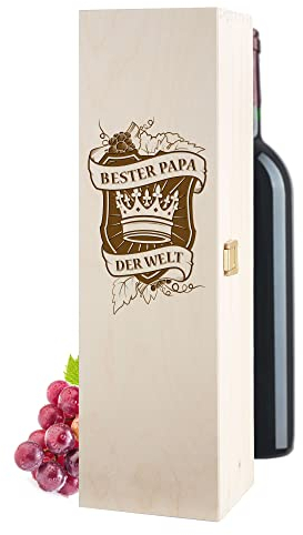 AMAVEL Weinkiste mit Gravur, Vatertagsgeschenk, Geschenkbox mit Deckel, Vintage Holzkiste, Geschenk für Papa, Deko Aufbewahrungsbox, Wein Geschenk, Geschenke-Box, Weinkisten Holzbox, Flaschenkiste