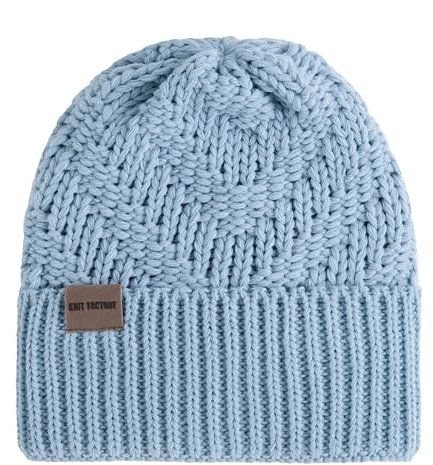 KNIT FACTORY - Sally Mütze - Strickmütze für Damen und Herren - Beanie - Wintermütze mit Wolle - Robusten Look - Hochwertige Qualität - Celeste