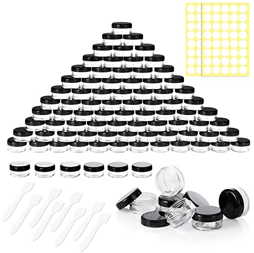 Lot de 80 boîtes 3ml/3g Conteneur Cosmétique Bidon vide Transparent Noir et Blanc Petit pot de Voyage Rond en Plastique,Peut être utilisé pour Le Baume à Lèvres, La Lotion, La Crème,Les Pilules(Noir)