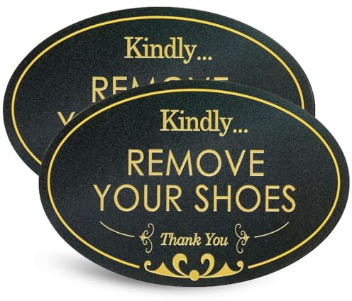 CARGEN Kindly Remove Your Shoes - Welcome Sign Oval 6.3 x 3.8 Black