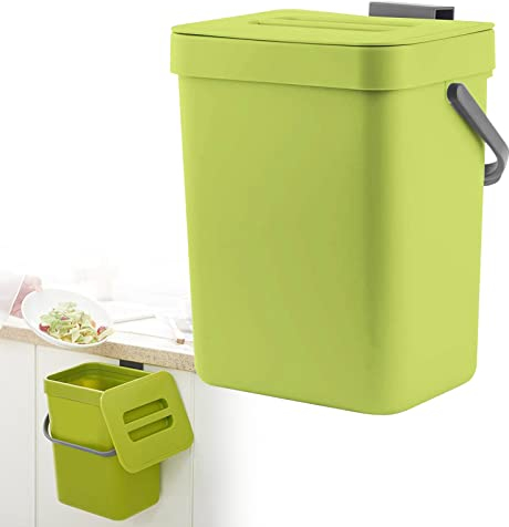 Weigudoc Wandmontierter Mülleimer, 3L Küche Wandmontierter Mülleimer mit Deckel, Kunststoff-Mülleimer für Küche, Badezimmer, Schlafzimmer, Wohnzimmer (Grün)