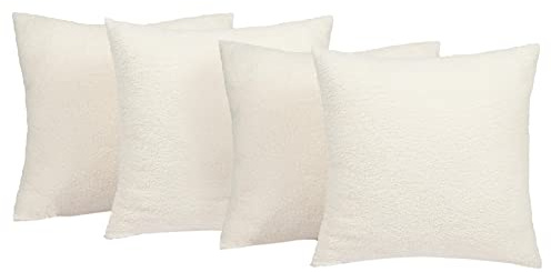 Highams 4 x Boucle Teddy Fleece Cushion Covers Fluffy Warm Soft Home Sofa Decorative Chair Sofa Scatter Couch Throw Pillow, 45 x 45cm, Cream