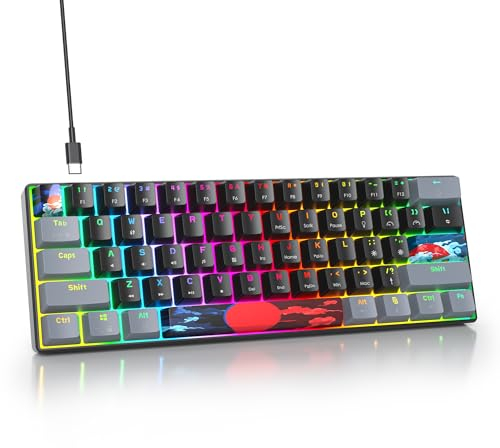 SOLIDEE mechanische Gaming Tastatur 60 Prozent,61 Tasten kompakte mechanische Tastatur RGB Hintergrundbeleuchtung,60% Prozent mechanisch QWERTY,Roter Schalter für Win/Mac PC Laptop(61 Dark)