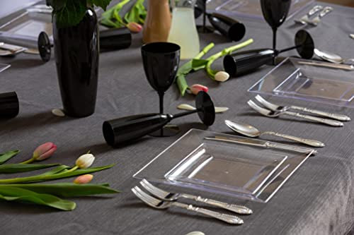 Decor Decorline - 96 Sektläser aus Premium-Kunststoff Schwarz Stiel-Glas Wiederverwendbar Champagner Gläser für Hochzeiten & Partys, 170ml - Mehrweg & Stabil