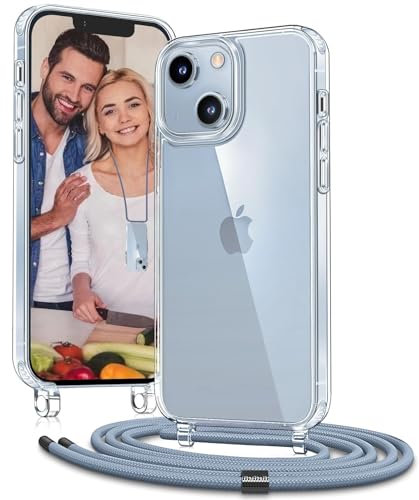 OLEPHY Handykette für iPhone 15 Plus Hülle mit Band, Handyhülle mit Verstellbarer Halskette, [Stoßfest] [Kratzfest] Schutzhülle mit Umhängeband, Blau