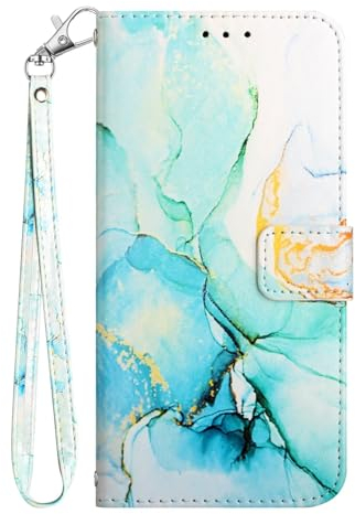Bnvdfre Handyhülle für iPhone SE 2022 / iPhone SE 2020 / iPhone 8/7 Hülle Premium Marmor Lederhülle Klapphülle Flip Case Tasche Magnet Kartenfach Standfunktion Cover Glitzer Schutzhülle - grün