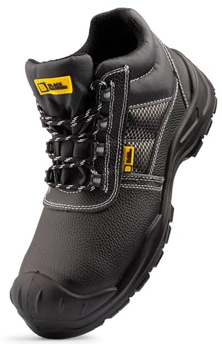 BLACK HAMMER Sicherheitsarbeitsstiefel Herren Wasserdichtes Glattleder mit Komposit-Zehenkappe Metallfrei Leichte Robuste Schuhe für Handwerk & Lager Perfekte Outdoor-Schuhwerk S3 SRC Stan
