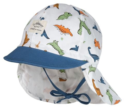 maximo Dinos Kindercap mit Nackenschutz Cap Basecap Sonnencap Sommercap Kinder - Schirm, Kinnband Frühling-Sommer Sommer - 49 cm weiß-blau
