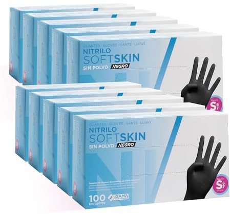 COM-FORT HOUSE - Guantes nitrilo desechables - Color Negro- Colección Softskim - Guantes de Látex sin Polvo - Disponible en tallas S,L