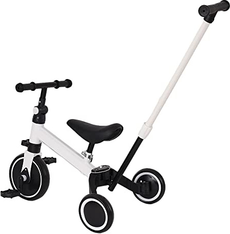 Kedia Kleinkind-Dreirad, Laufrad mit Abnehmbare Pedale, Höhenverstellbarer Sitz, Laufräder Kinderfahrrad Laufrad für Kinder (Weiß-mit Schubstange)