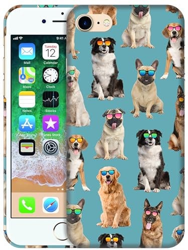 GlamCase for iPhone 7/8 / SE 2 / SE 3, iPhone 7/8 / SE 2 / SE 3 Case - Dog Pattern With Sunglasses Teal Printed Slim Fit Cute Plastic Hard Designer Back Case for iPhone 7/8 / SE 2 / SE 3.