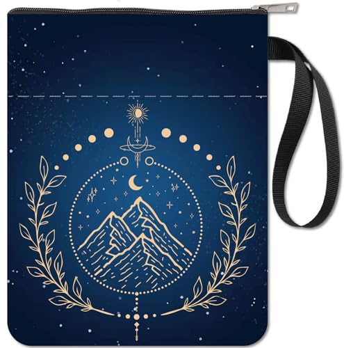 CRASPIRE Buchhülle Mountain Book Protector Tarot Moon Phase Buchumschläge Für Taschenbücher Waschbarer Buchumschlag Aus Stoff Mit Reißverschluss Und Zusätzlicher Ärmeltasche Für Buchliebhaber