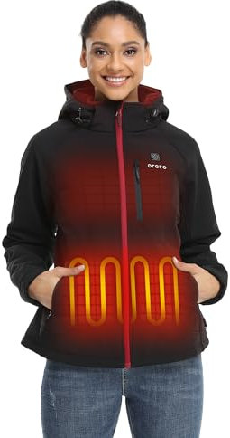 ORORO Women's Heated Jacket with Heated Collar, 4 Heat Zones Heated Coat with Battery - Charger Not Included (Black/Red,M)