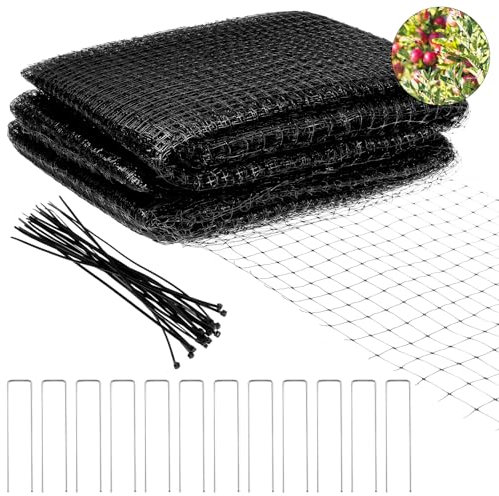 HAOWANWW Garden Bird Netting 4x10m Black Plastic Rectangular Netting Cover with 20 Pcs Cable Ties & 6 Pcs Stakes