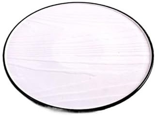 LUZZILE Assiettes à dîner Assiette à dîner Ronde Blanche à Bord Noir, Assiette Plate en Grain de Bois, Assiette en céramique for Restaurant Occidental d'hôtel Assiettes à dîner en céramique(11inch)