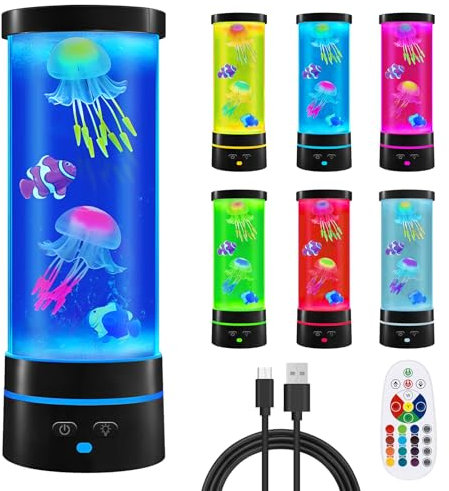 LED Fantasy Quallen Lavalampe, Ambesty LED Quallen Lampe Lavalampen 17 Farben, Runde echte Quallen Aquarium Lampe, Zuhause Stimmungslicht Dekoration mit Fernsteuerung, für Weihnachten Geschenke Kinder