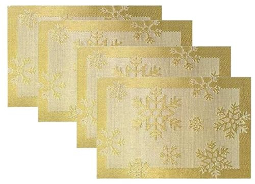 karororow 4pcs Tischsets zum Weihnachten (45 x30cm) PVC Platzdeckchen Weihnachliche Platzsets für Weihnachtsparty,Küche,Weihnachtliche Gold