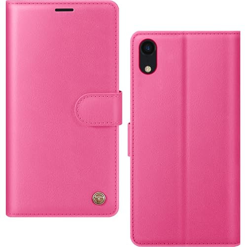 AIMOYU for iPhone XR Case, Flip Wallet Leather Phone Case with [4 Card Slots] [Kickstand] [RFID Blocking] Magnetic Protective Shockproof Cover for iPhone XR Phone Case - Peach Pink