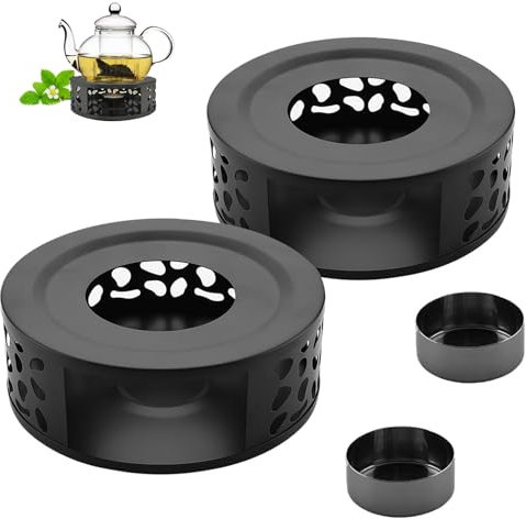 Stövchen Teekanne, 2 Stück Teewärmer, Mit Kerzenhaltern aus Edelstahl, Kaffeewärmer aus Edelstahl, Teewärmer für Teesets und Kaffee, zum Erhitzen von Tee Milch Kaffee(Schwarz)