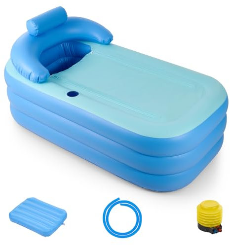 CO-Z Aufblasbare Badewanne Erwachsene Faltbare Spa-Badewanne PVC Aufblasbarer Pool Rechteckig mit Nackenkissen Tragbare Warm Badewanne für Camping Reisen Spa
