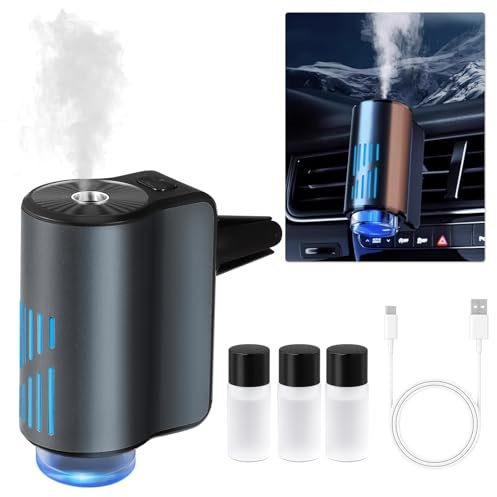 Smart Car Air Freshener Car Air Diffuser, USB Rechargeable Car Aroma Diffuser with 3 Modes, Colourful Lights, Auto On/Off, Nano Atomization Technology for Car Air Outlet
