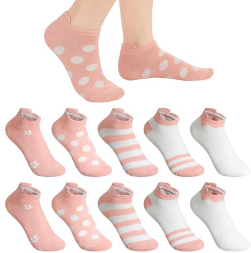 Zuimei Lot de 10 paires de chaussettes de sport en coton pour femme Rose Taille 37-42, rose, Taille unique