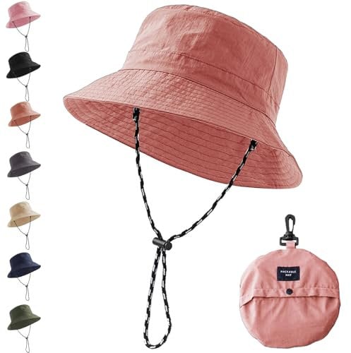 YOUYIKE Fischerhut Damen – Wasserdichter, UV-schutzender, Faltbarer Regenhut für Angeln, Wandern und Strand Breitkrempiger Fischerhüte für Damen,Sonnenhut Faltbar（Ziegelrot）
