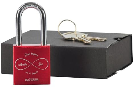 LAUBLUST Cadenas d'amour avec gravure et clé, boîte cadeau incl. - Infinité - Cadeau personnalisé pour les couples | Cadeau de mariage & de fiançailles | Cadeau romantique pour les jeunes mariés