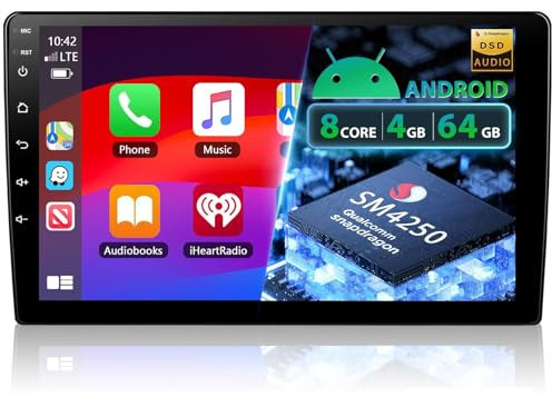 8Core 1.8GHz 4+64G Motorsi Autoradio 2 Din Carplay con Android Auto, 9 Pollici Autoradio Bluetooth con Schermo, GPS, WiFi, Mirror Link, Car Stereo Doppio din Android FM/RDS+Backup Telecamera