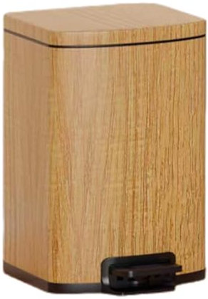 Garbage Can With Press Top Lid, Wood Grain New Chinese Style Trash Can, Slim Metal Rectangle Trash Can With Step Pedal, Easy-Close Lid, For Bathroom,Kitchen,Office,Living Room,Bedroom(Yellow mahogany