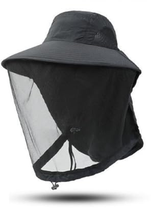 FLKWOP Moskito-Kopf-Netz-Hut, Safari-Sonnenhut mit Schleier, Netz-Schutz vor Insektenangeln, Sonnenschutz, Outdoor-Hut