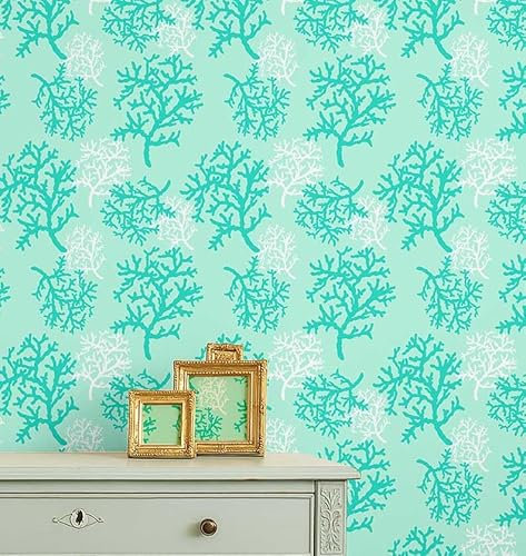 S4Sassy Revestimiento de pared autoadhesivo, diseño de arrecife de coral, acabado texturizado, mural verde para renovación instantánea de paredes, ideal para baño, lavandería y armario63 x 61 cm.