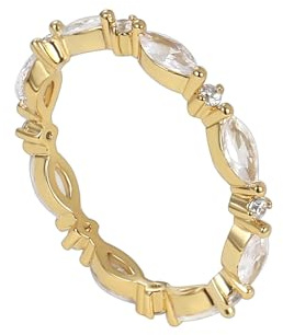Mesnt Ring Gold 375 Damen, Infinity-Ring für Damen aus 9 Karat Gelbgold mit Moissanit in Marquise-Form, Größe 54 (17.2)