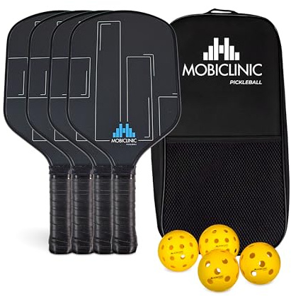 Mobiclinic®, Set de Pickleball, Palas de Fibra de Vidrio, Pelotas Interior y Exterior, Bolsa Transporte, Núcleo de Polipropileno de Panal, Grip Antideslizante