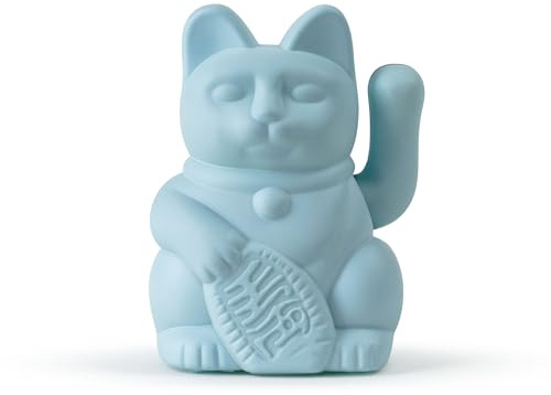 DONKEY Lucky Cat Solar Light Blue „EMI“ – kleine hellblaue Solar-Winkekatze/Glückskatze, 5 cm, Steht für Zärtlichkeit, ohne Batterie