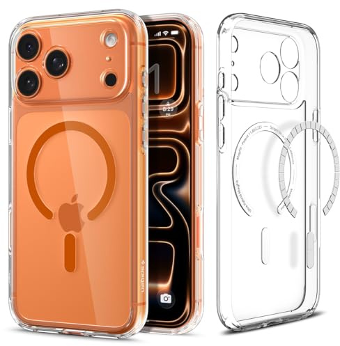 Spigen Ultra Hybrid MagFit Case for iPhone 17 Pro - Clear Orange | MagSafe Compatible, Anti-Yellowing Crystal Clarity, Patented Air Cushion, MIL-STD-810H Military-Grade Drop Protection