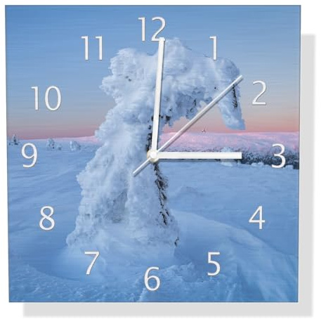 Wallario Design Wanduhr Schneeskulptur aus Aluverbund, Alu-Uhr Größe 30 x 30 cm, weiße Zeiger mit Metalloptik